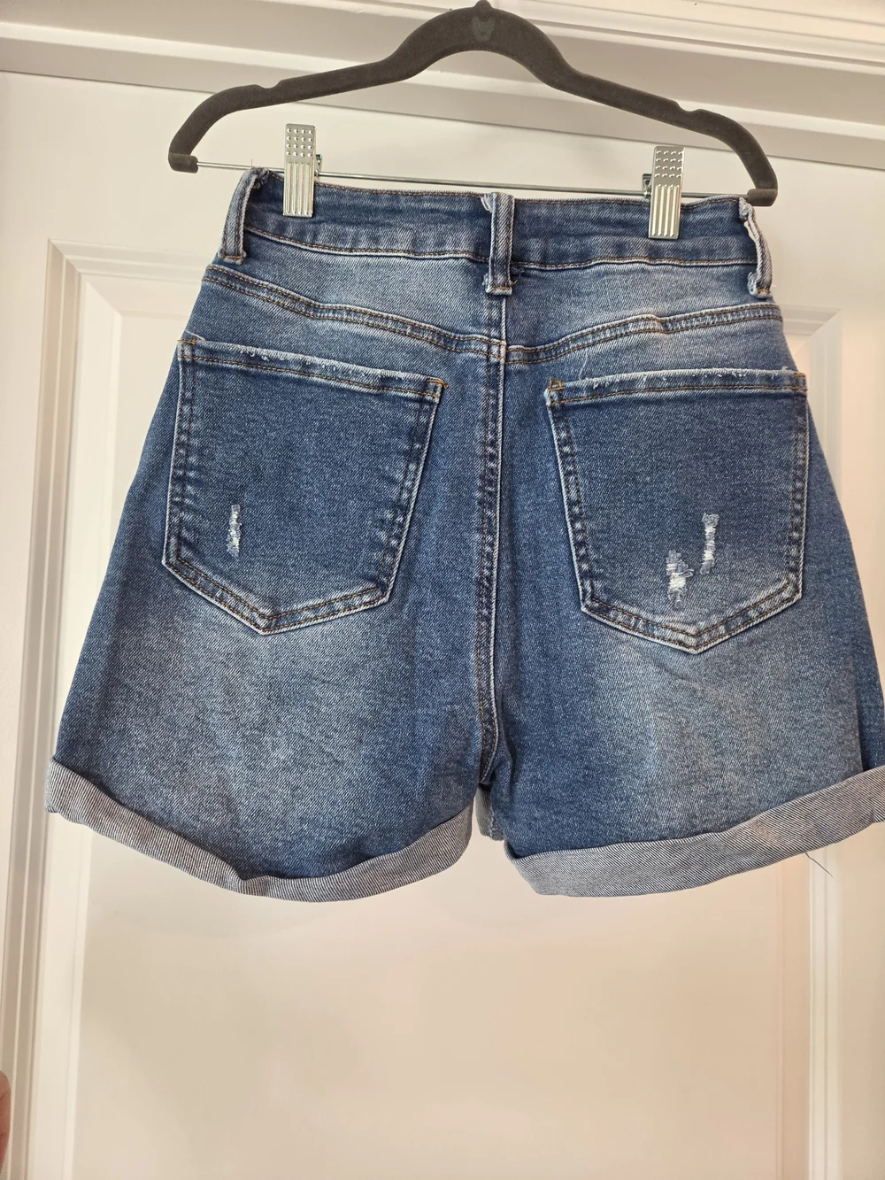 Wax Distressed High Rise Cuffed Denim Shorts Medium Wash Size Small
